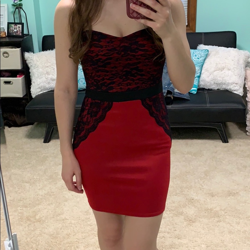 Donated NWOT Wet Seal Red Strapless Dress with Lace
